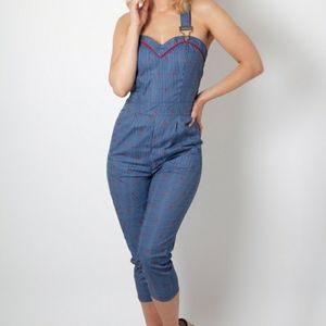Blue-White Stripe Cherry Print Bailey Overall